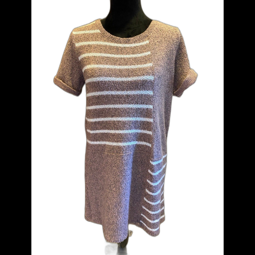 Cherish Knit Sweater Dress Size Small Striped‎ Mauve-Beige Light Fuzzy Stylish !
